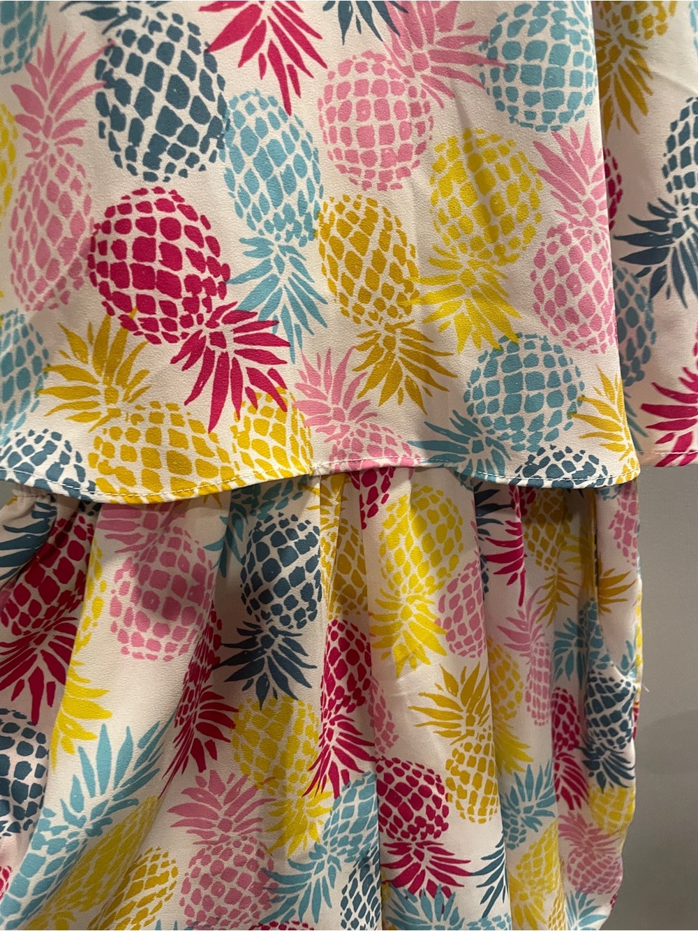 Finn & Grace Tropical Pineapple Print Layered romper - Pink Yellow Blue size S - Picture 3 of 9